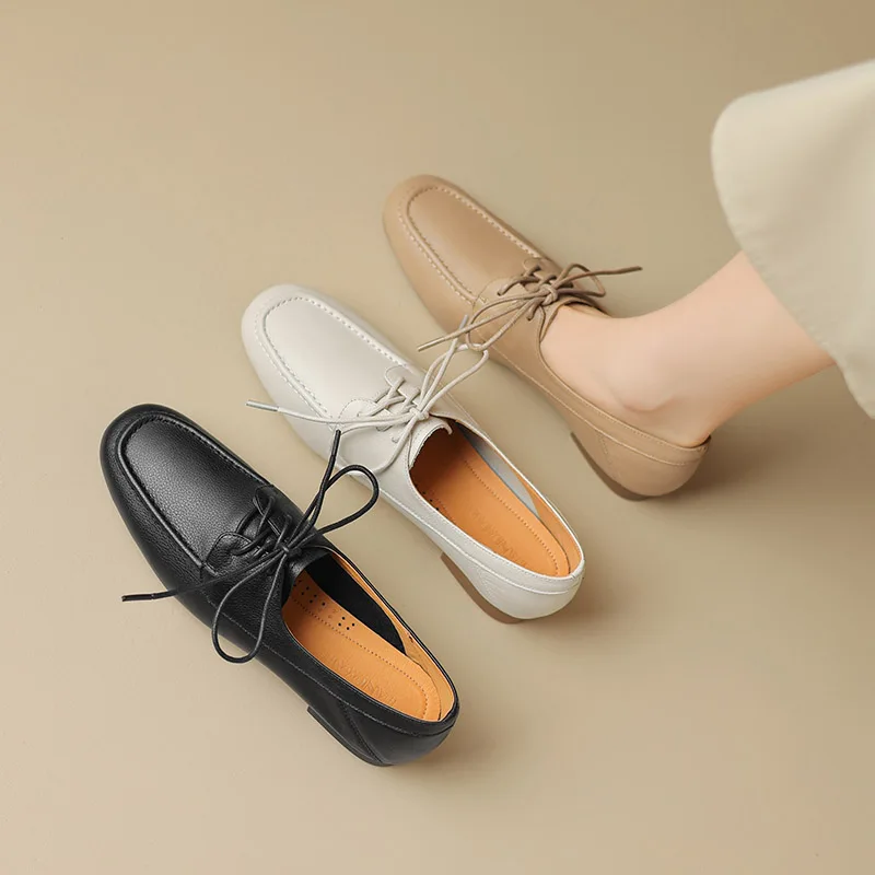 

Pheontin Genuine leather low Heels Oxfords Shoes 2023 Autumn New women's fashion Lace-up Pumps Handmade cozy Retro Shoes FT2780