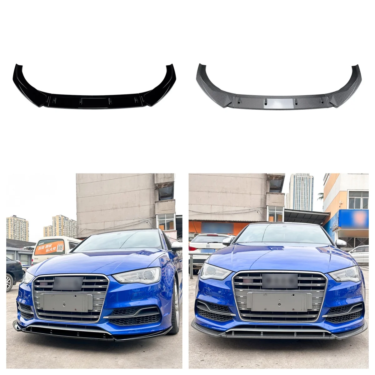 Diffuseur (bas De Pare-chocs) Avant Pour Audi A3/S3 S-Line 8V (2013-2016) - Noir ABS Brillant - Neuf