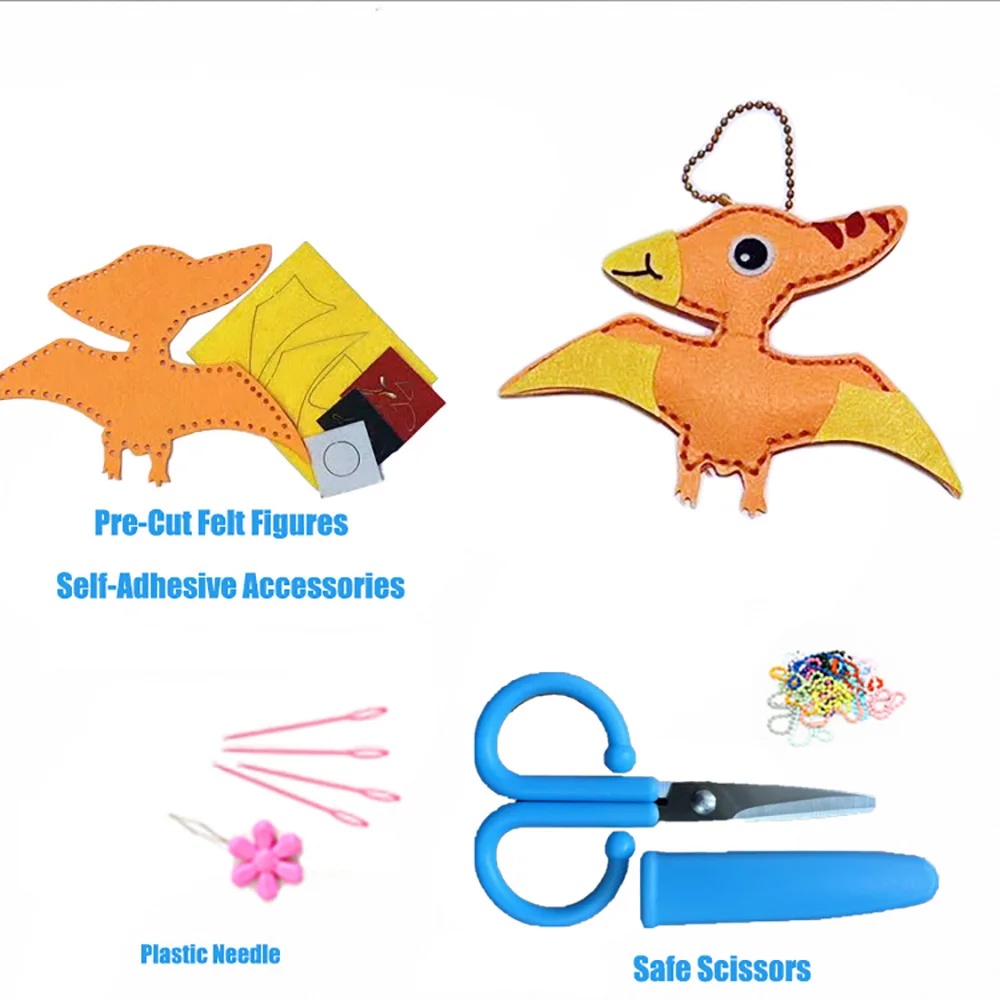 14Pcs Beginners Kids Dinosaur Sewing Felt Kit Animals DIY Craft Kit Forest Creatures Sewing Felt Plush Educational Set
