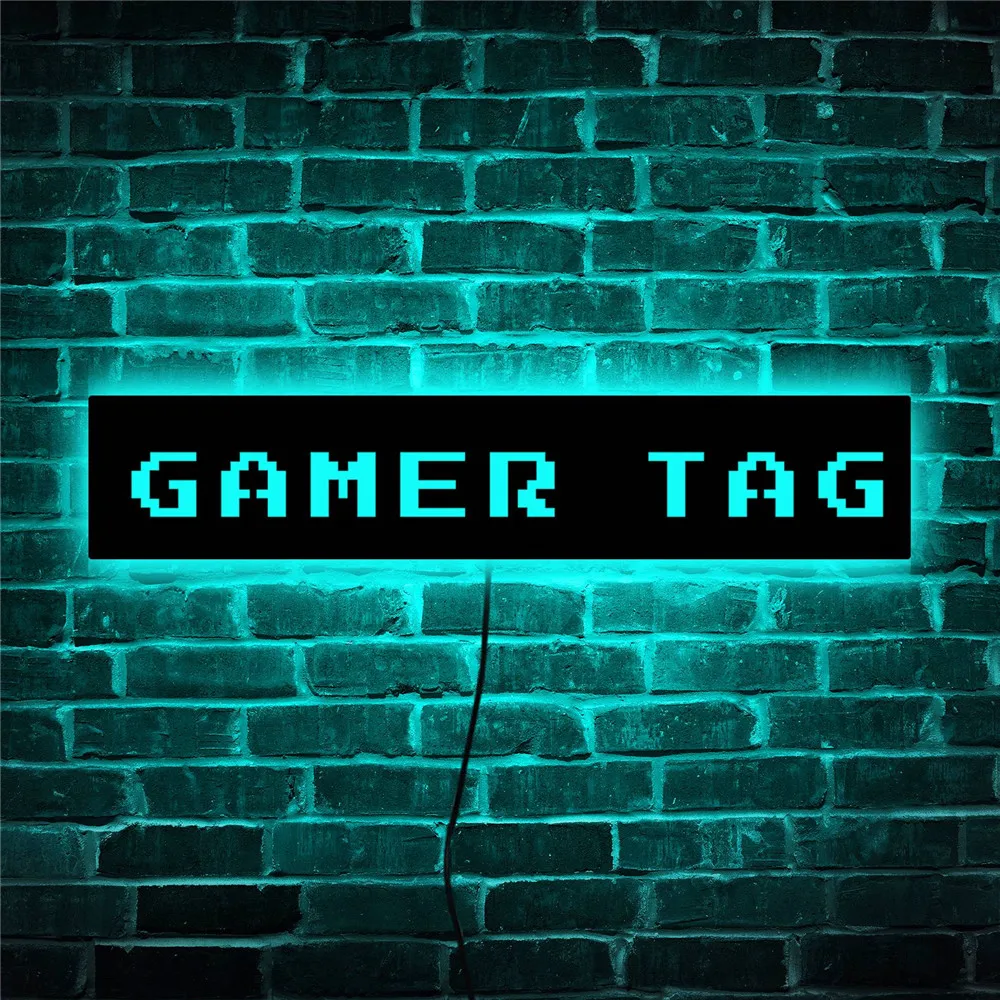 

Personalized LED Neon Wall Lamp for Game Tag Custom Name/Text/Number/Username Wooden Sign Night Lights Gamer Room Bedroom Decor