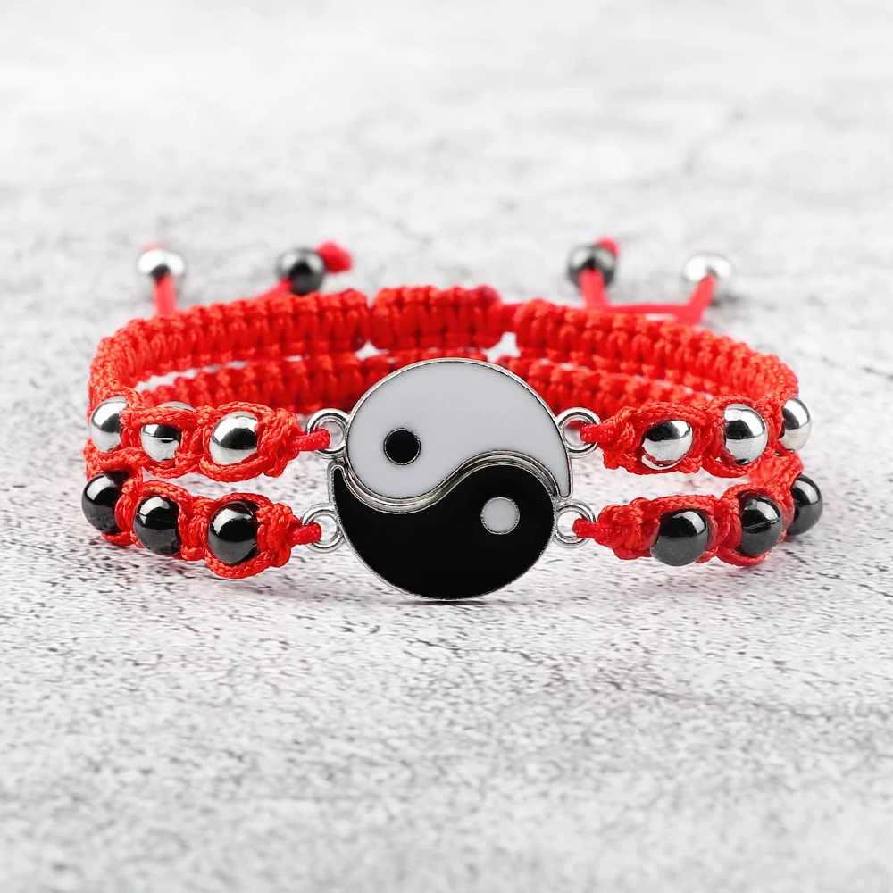 Tai Chi Couple Bracelets Handmade Yin Yang Matching Adjustable Size Luck Rope Braided Bracelet & Bangle Friendship Wrist Jewelry