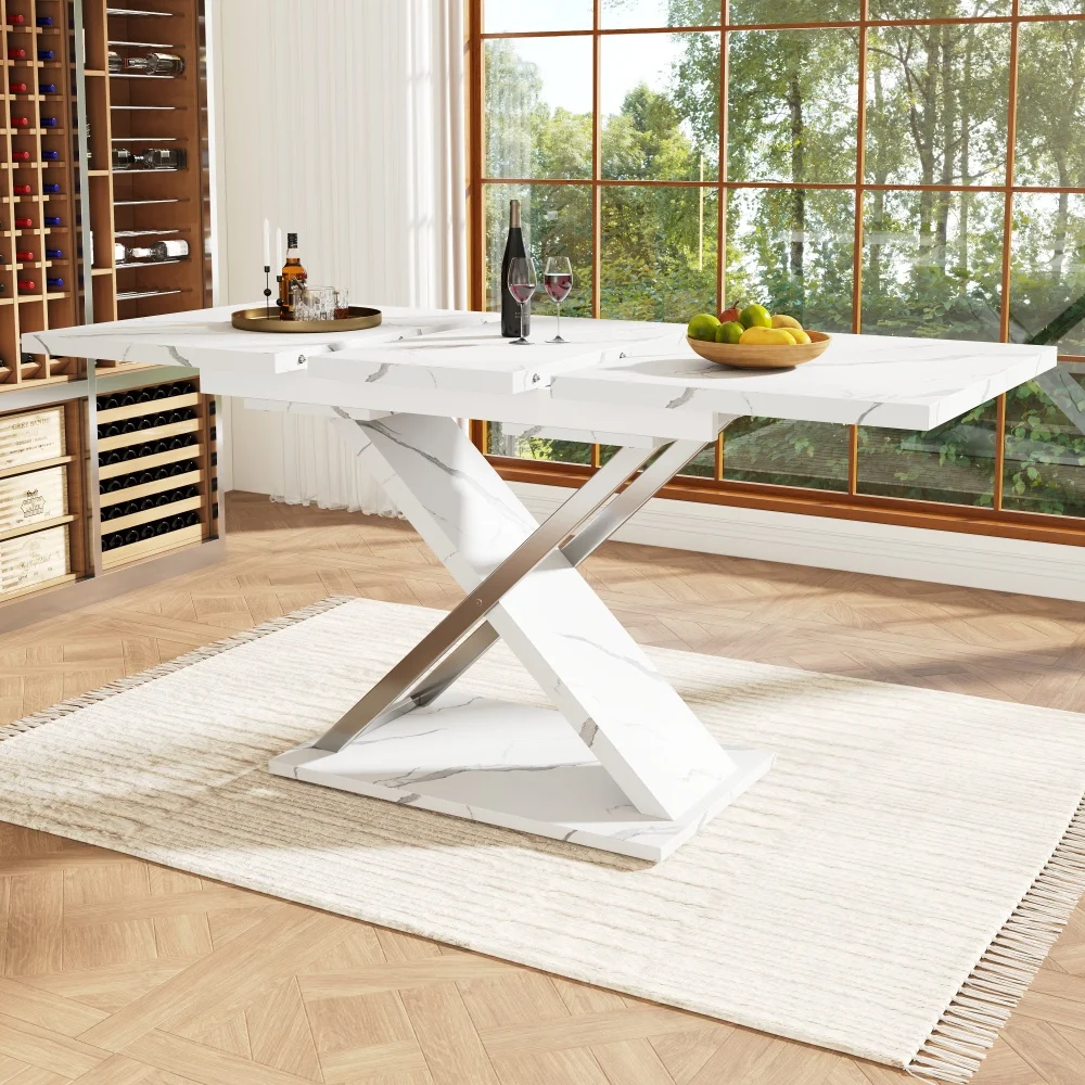 PINGGO Extendable dining table (118–157 × 75 cm), kitchen/living room table, side table, dining table with cross legs