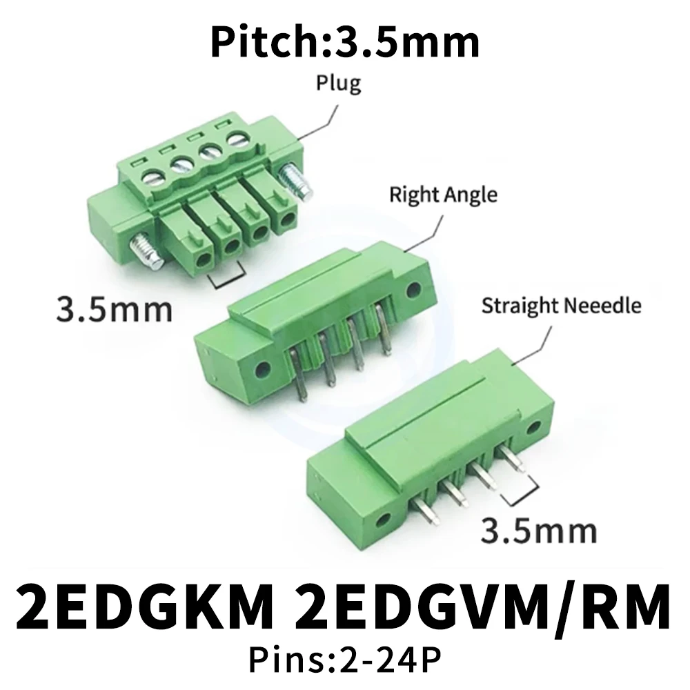 (10 Sätze) KF 2EDGKM 2EDGVM 2EDGRM 3,5-mm-Leiterplattenklemmenblock 15EDGRM/VM 3,5 Flanschbefestigung Rechtwinkliger gerader Stiftleiste 2~24Pin