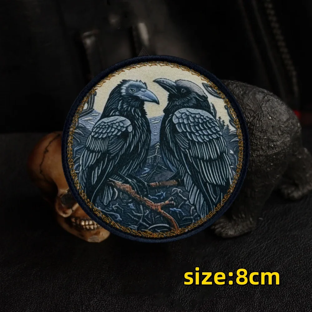 Odins Krähe-Moral-Abzeichen, bedruckte Aufnäher, Hugin und Munin, Klettverschluss, militärischer Aufnäher, taktischer Rucksack, Hut, Zubehör, Aufkleber – Detail 2