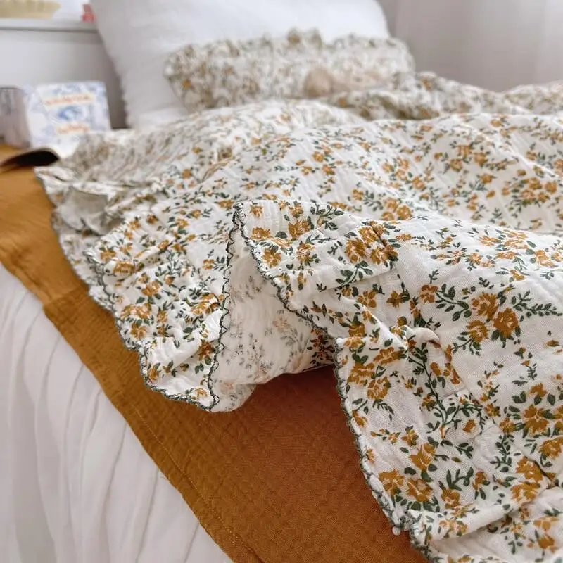 Cotton Muslin Toddler Duvet Cover set Vintage Floral Duvet Cover & Pillowcase Set for Childrens
