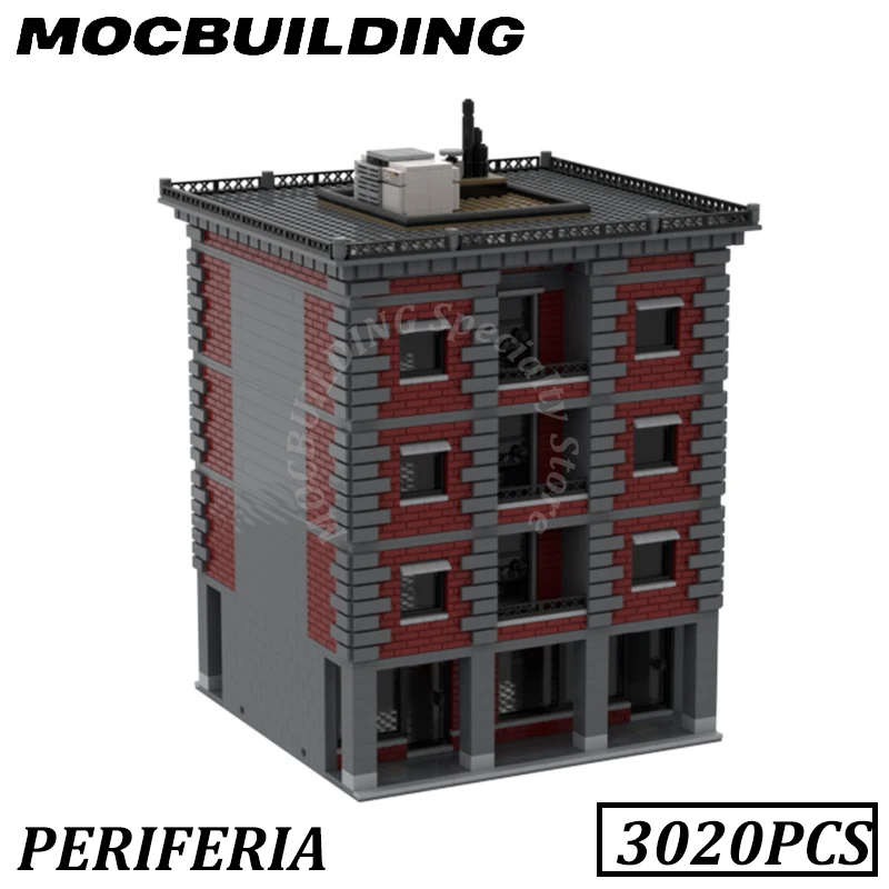 

Модульная модель периферии, городская улица, вид MOC, строительные блоки, кирпичные игрушки, строительный подарок, подарок на день рождения