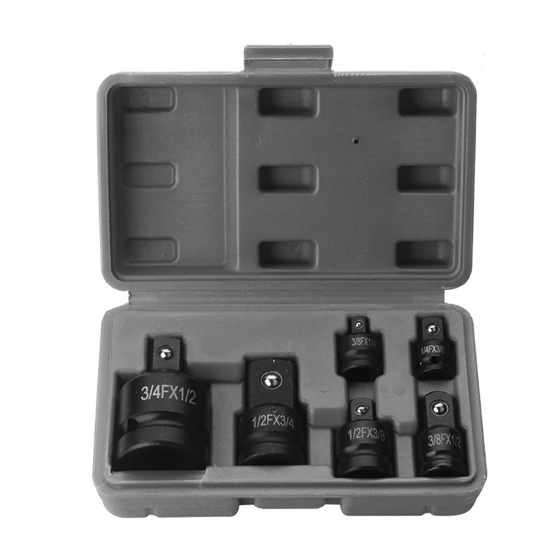 6Pcs Adapter Pneumatic Sleeve Head 1/2 To 3/4 Black Plastic Box For Automobile Torque Mechanical Hardware Products Easy To Use