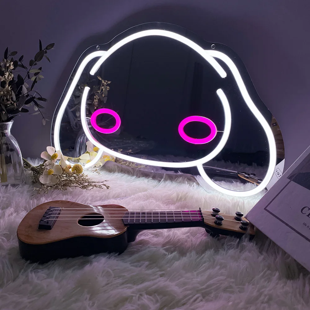 Explosive Personality Creative Led Love Mirror Neon Light Cat Makeup Mirror Acrylic Light Desk Vanity