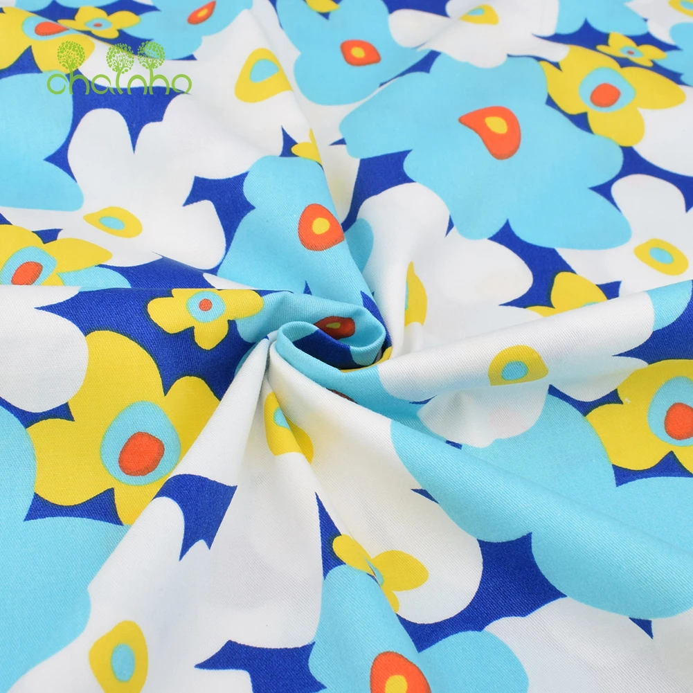 Chainho,Printed Twill Weave Cotton Fabric,DIY Sewing Quilting Material,Patchwork Cloth,7 Designs Flower Series,2 Sizes,15C368