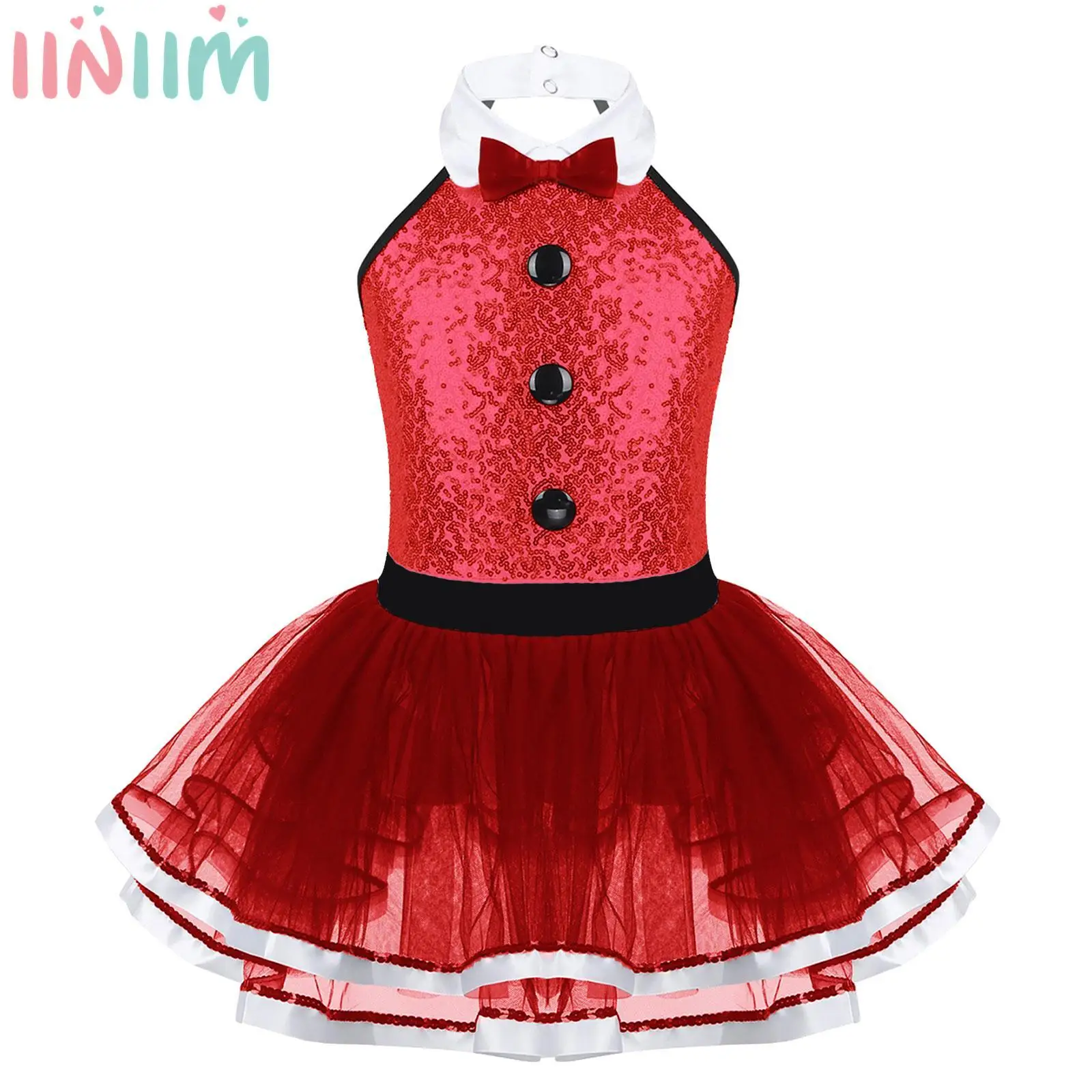 

Kids Girls Shiny Sequins Ballet Dance Dress Christmas Gymnastics Leotard Mesh Tutu Modern Dancewear Stage Performance Costume