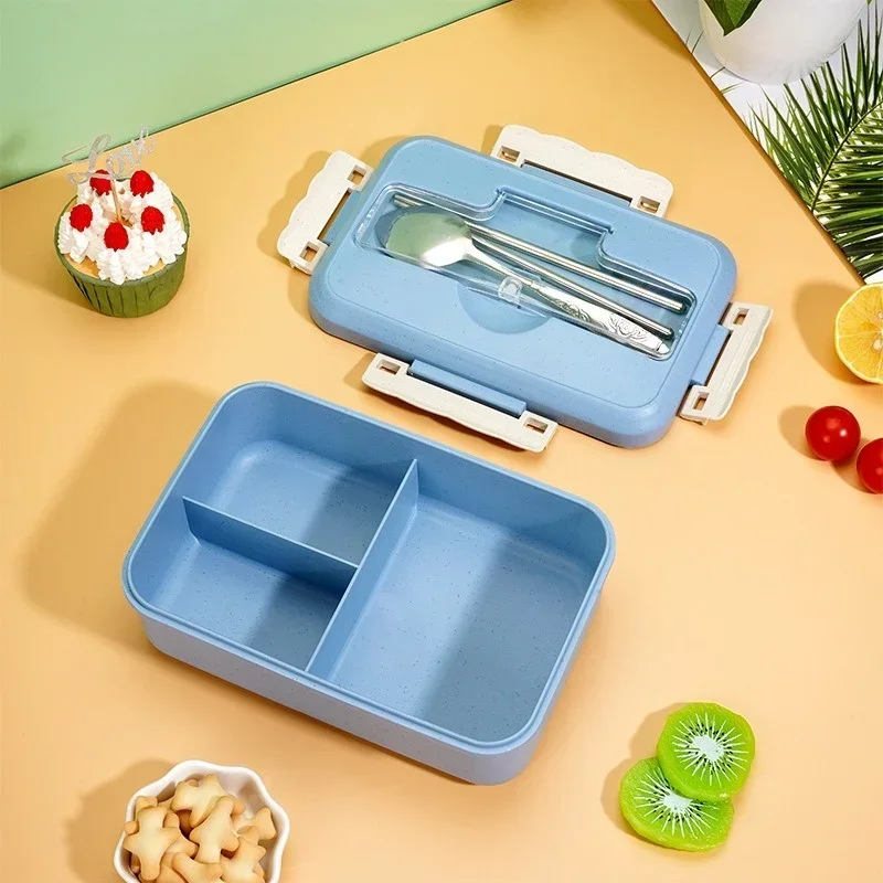 Microwavable Plastic Lunch Box with Spoon and Chopsticks for Kids and Office