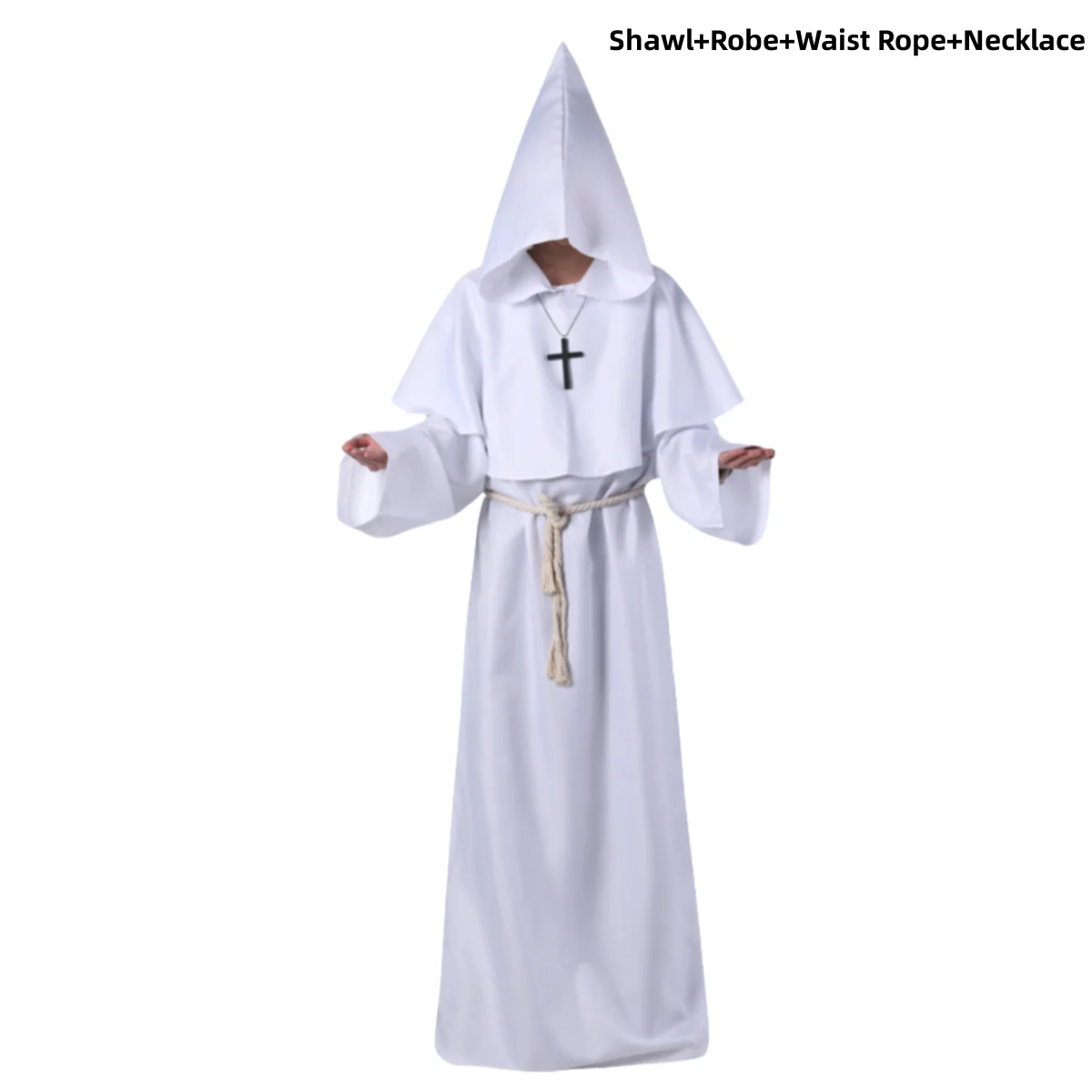 Middle Ages Cosplay Costume Christian Monk Friar Priest Hooded Robe Wizard Robes Shawl Necklace Adult Man Woman Halloween Suit