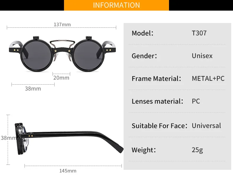 Neue Retro Punk Doppel klappe runde Sonnenbrille für Frauen Männer Mode Trend Sonnenbrille Leopard Rahmen UV400 Nieten Brillen – Detail 4