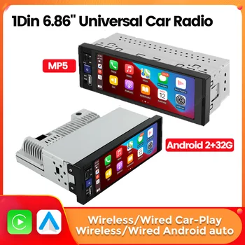 MEKEDE 6,86 ''1Din con cable inalámbrico Carplay Android Auto MP5 Radio para coche reproductor Multimedia BT FM Mirror Link Audio estéreo para coche 1