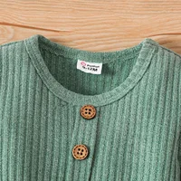 PatPat Baby Girl Button Front Solid Rib Knit Long-sleeve Dress Soft and Comfortable  Perfect for Outings Daily Wear Basic Style 5