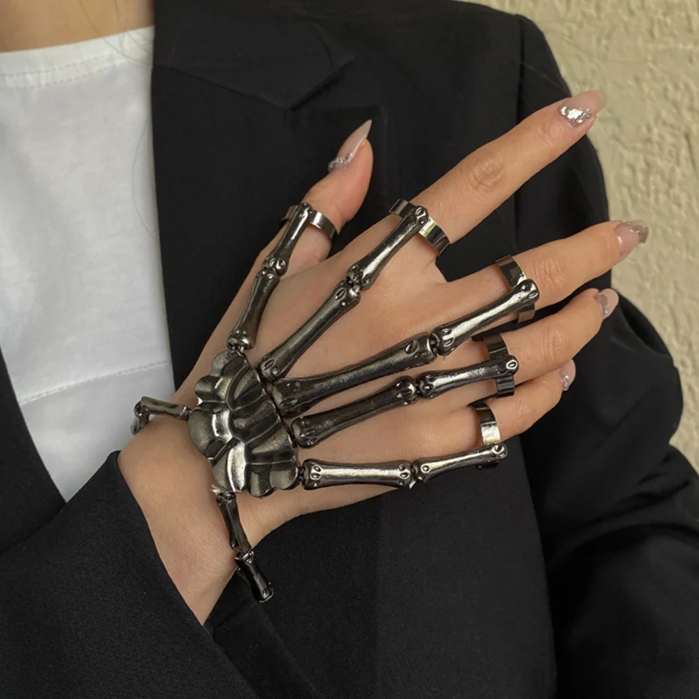 Gothic Skull Fingers Wristband Unisex Metal Skeleton Hand Bone