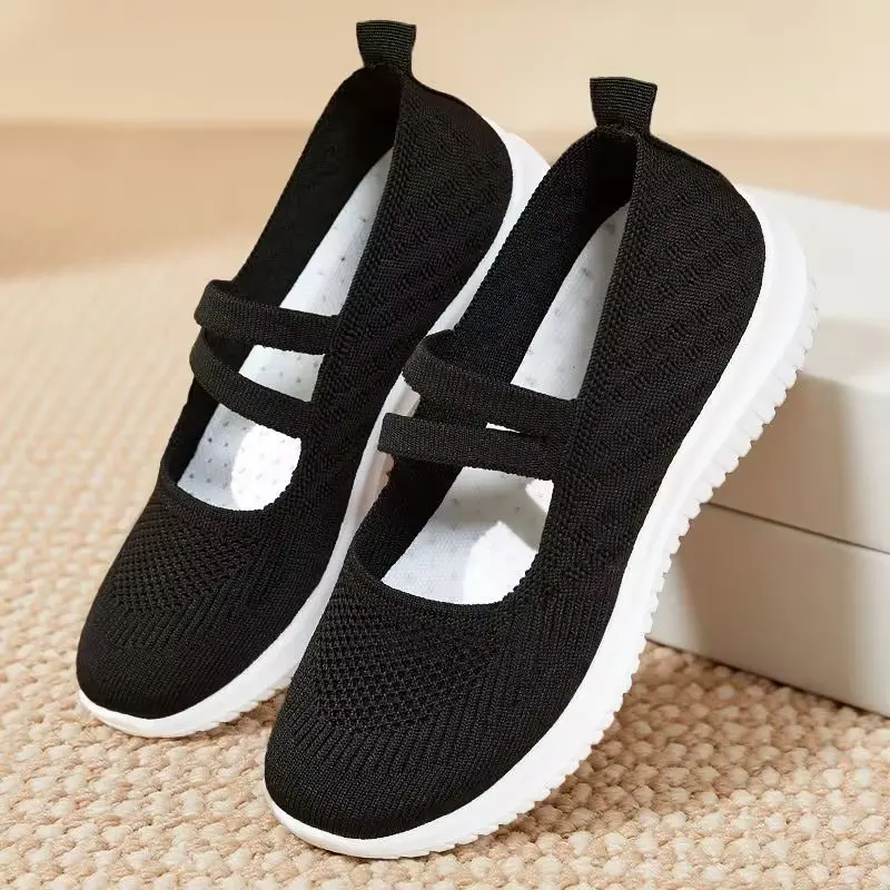 2023 Summer New Knitted Flat Bottom Women's Single Shoe Fashionable Lightweight Single Shoes for Women Breathable Women Shoes