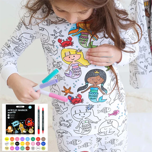 Colorable Two Piece Pajama Set for Children Boys Girls Color Your Own Handcraft Pyjamas Kids DIY Coloring Kit for Pajama Party 1