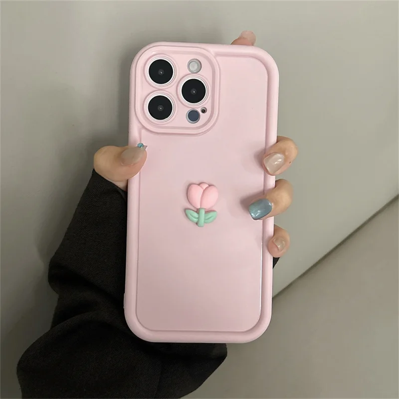 Silicone Shockproof Phone Case with 3D Tulip Flower Design