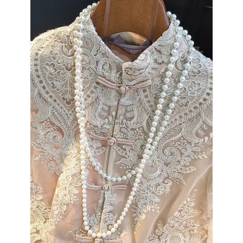Chinese style traditional clothing women lace embroidery vest top 3XL retro elegant sleeveless vest tangsuit hanfu top pd