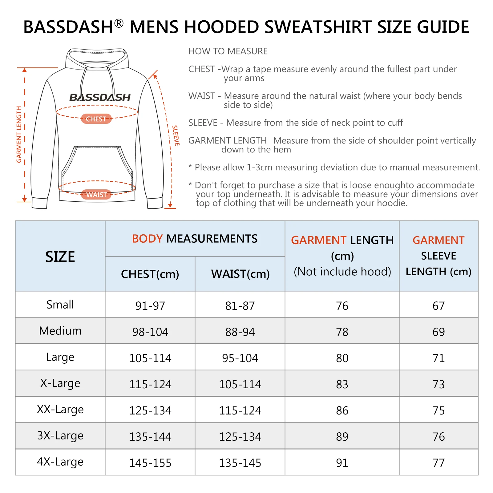 BASSDASH Mens Cotton Hoodie
