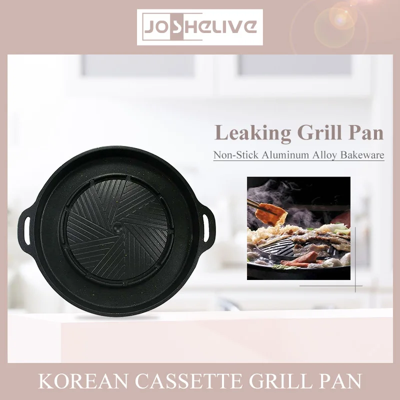 

Korean Cassette Grill Pan Non-stick Aluminum Alloy Round Shabu-grilled Pan Hot Pot Oil Leaking Pan Camping BBQ Grilling Tools