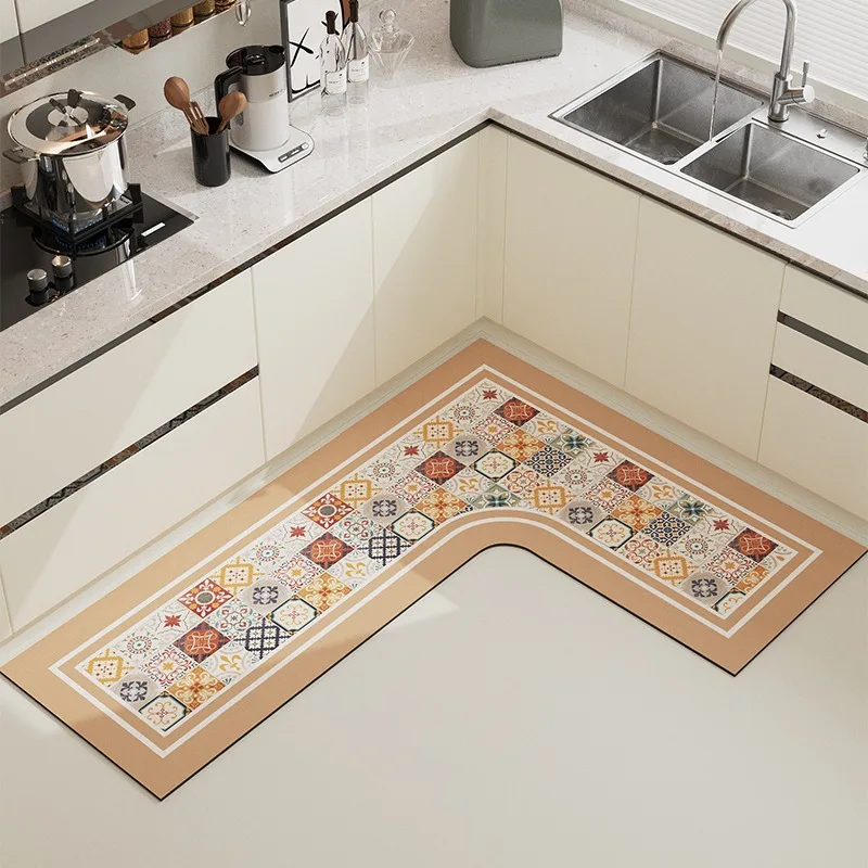 L Shape Kitchen Carpets Corner Non-slip Waterproof  Stain Resistant PVC Foot Mat Comfortable Easy Care Easy Clean Cutting Carpet 3