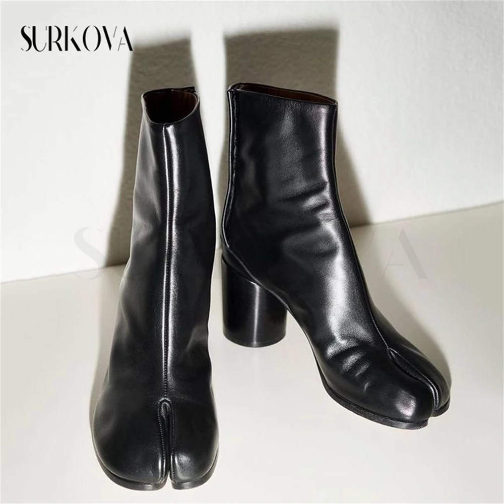 

Tabi Feminina Boots Buckle Chunky Heel Boots for Women Black Soft Leather High Heel Boots for Women Fashion Lady Shoes 2023 New