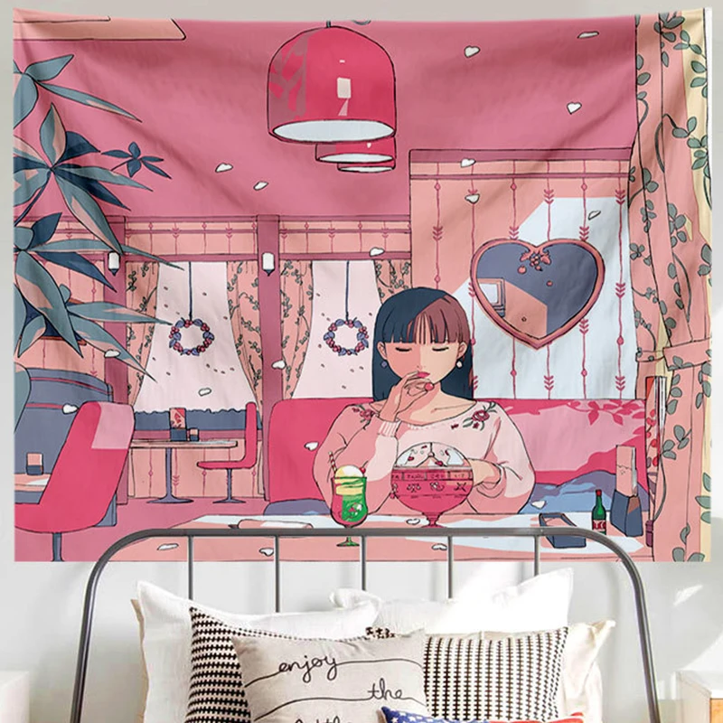 

Fashionable Tapestry Wall Hanging Girl In Daily Life Bedroom Anime College Dorm Home Decoration Cute Scenario Kawaii Aesthetics