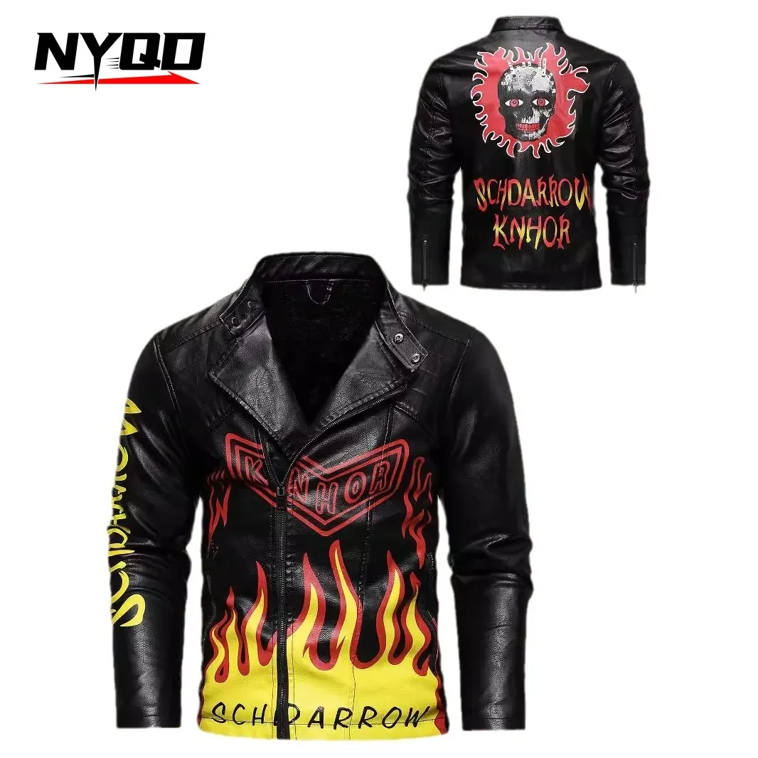 남성용 PU 가죽 가을, 겨울LeatherJacket withSlantedPlacket and LapelMotorcycle JacketWinter Jacket MenМотоциклетная Куртка