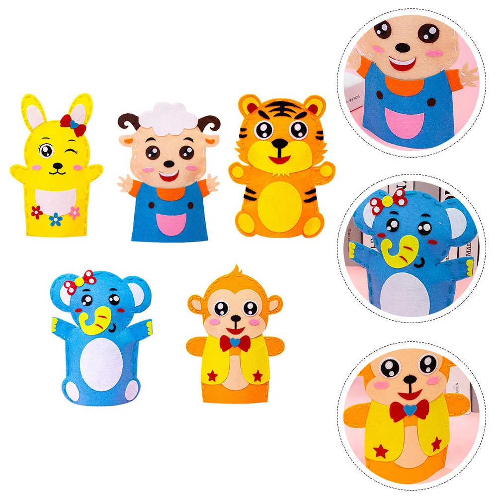 5세트 DIY 손인형 키트 어린이의 미세 운동 능력 향상을 위한 붙여넣기형 공예 재료 역할극 교육 활동 손인형