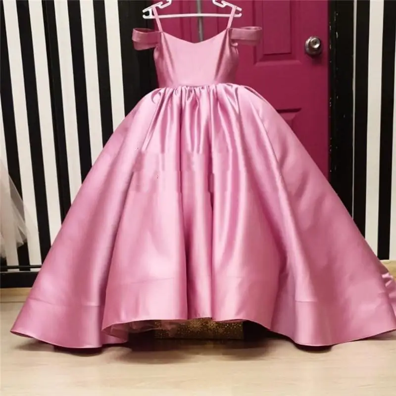 

Satin Trail Short Sleeve Bow Crystal Decorative Flower Girl Dress Wedding Flower Child Sacrament Party Celebration Dress