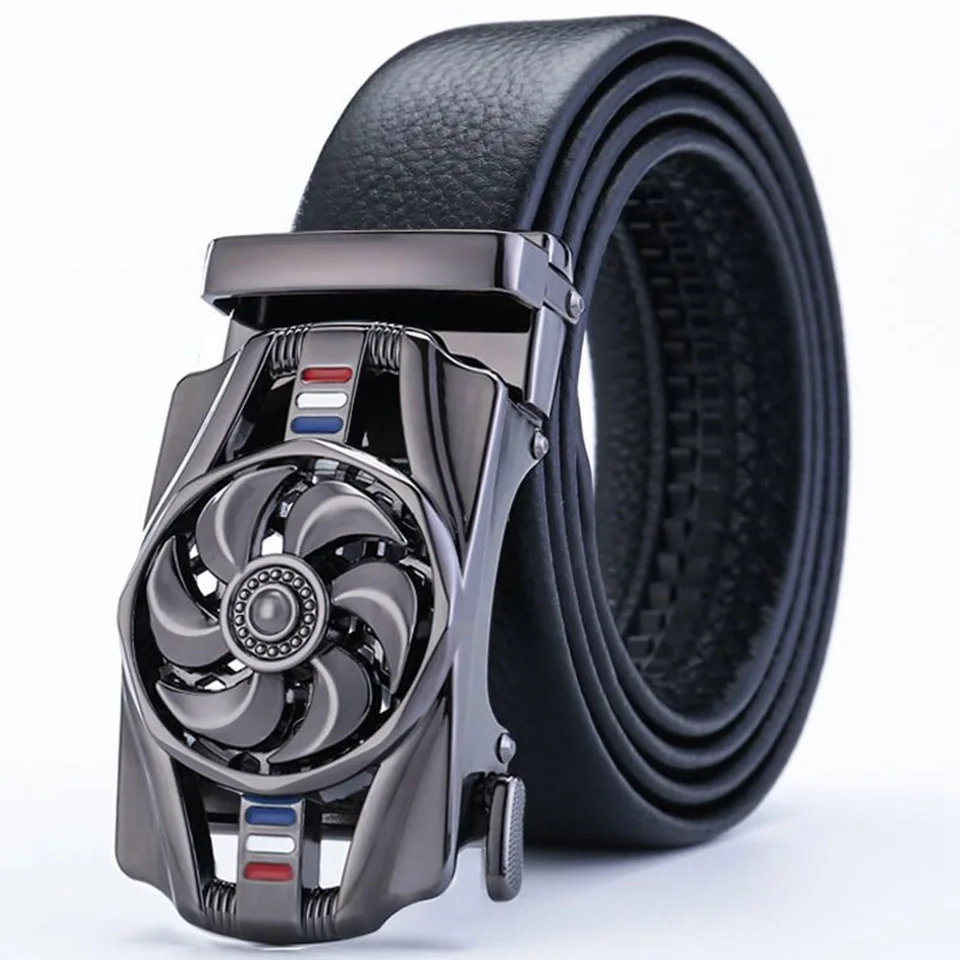 Business Casual Automatic Buckle Belt For Men's Korean Quality Luxury Brand Hollow Rotating Minimalist Design Jeans Belt 3.5cm