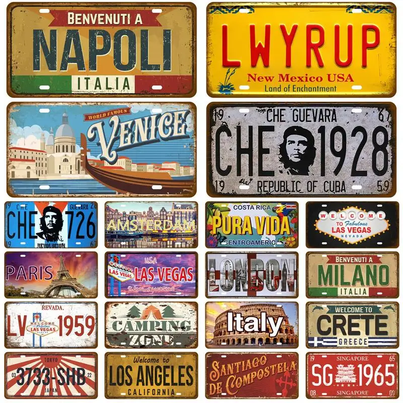 

Famous City License Plate Poster Metal Sign Vintage Home Decor Retro Metal Tin Signs Pub Club Bar Car Garage Wall Art Home Decor