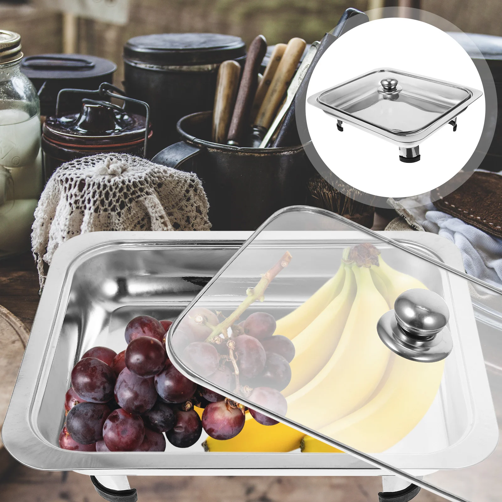 

Steel Buffet Party Metal Tray Fruit Heater Simple Food Serving Pan Dishes Holder Flat Bread Combination Cover Stainless Plate