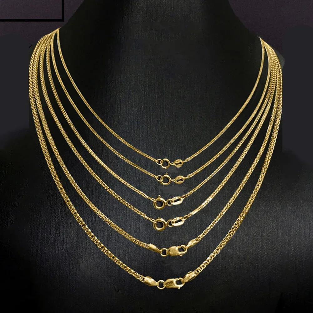 

Real 18K Yellow Gold Necklace Women Wheat Chain 1.1-2.1mmW Men's Gold Gold Chain Au750 Length 40-65cmL/Au750
