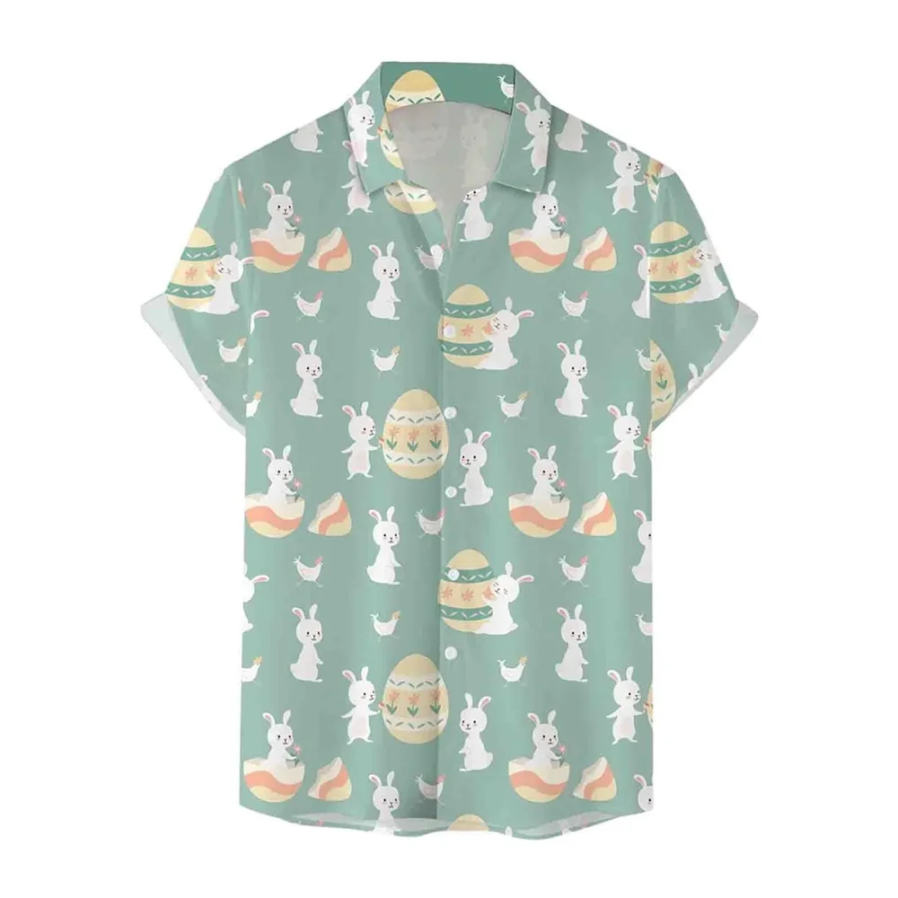 thumbnail image 1 of Camisas hawaianas de feliz Pascua para hombres, camisas con botones y estampado de huevos de conejo, camisas casuales de verano para fiestas en la playa, ropa para mujeres, 1 of 5