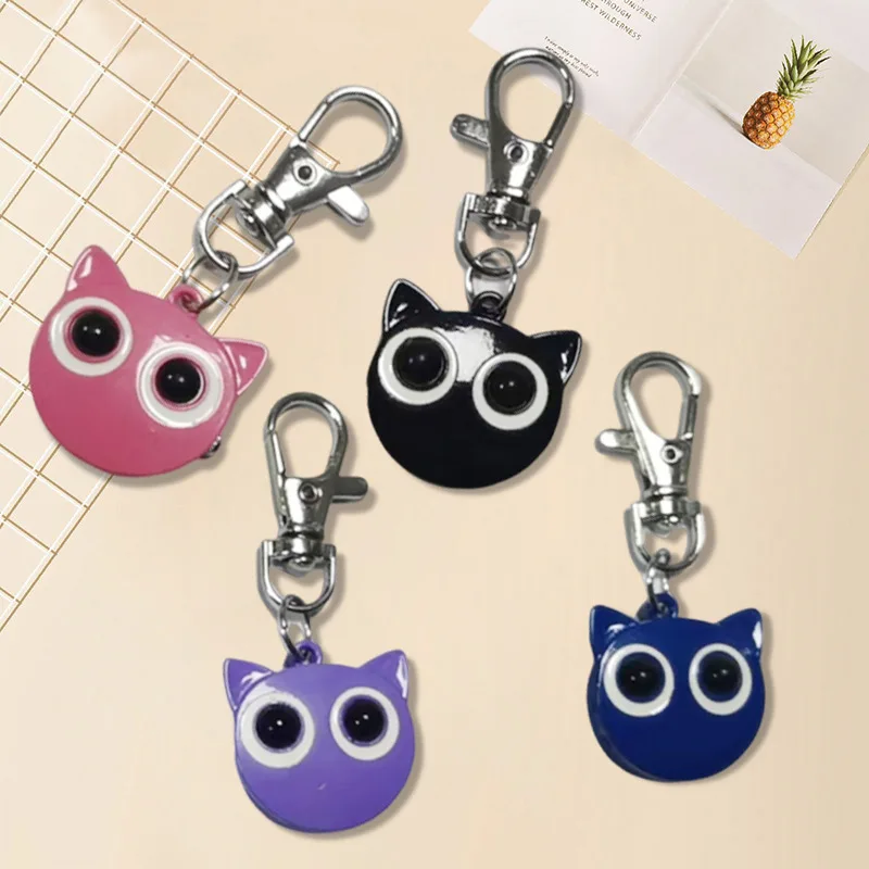 작은 괴물 플립 키체인 시계 귀여운 고양이 머리 키체인 펜던트 발렌타인데이 커플 키 시계 선물 학생 시험용 포켓 시계