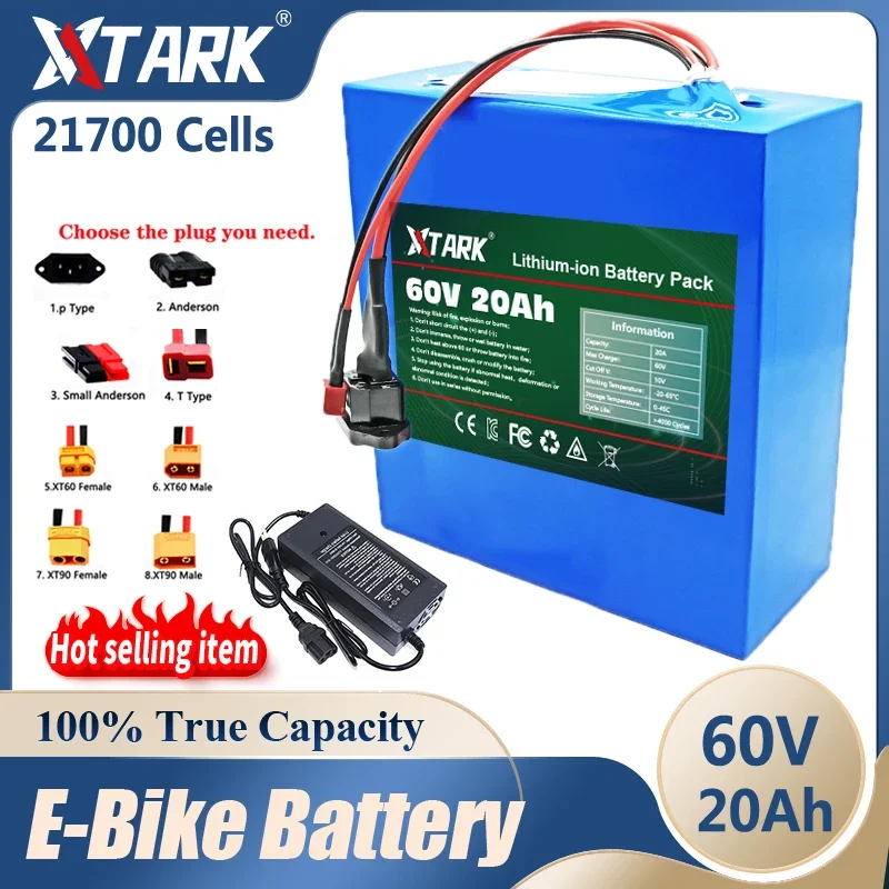 

60V 16S4P 21700 Lithium Battery Pack 1000W-3000W 20A BMS T XT60 Plug for Electric bicycle Motorcycle scooter ebike battery