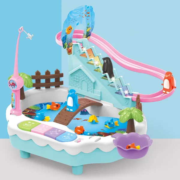 Children's Fishing Toys Music Lighting Penguin Climbs The Stairs Parent-child Interaction Two In One Electric Educational Toys