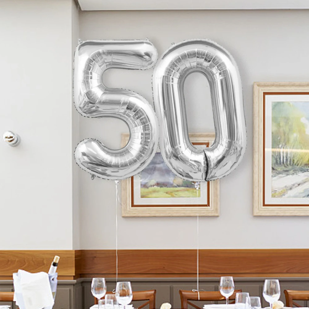 Große 40-Zoll-Silber-Luftballons aus digitaler Aluminiumfolie, große Zahl 0-9-Ballon, Geburtstagsfeier, Jahrestag, Hochzeit, Dekorationen – Detail 8
