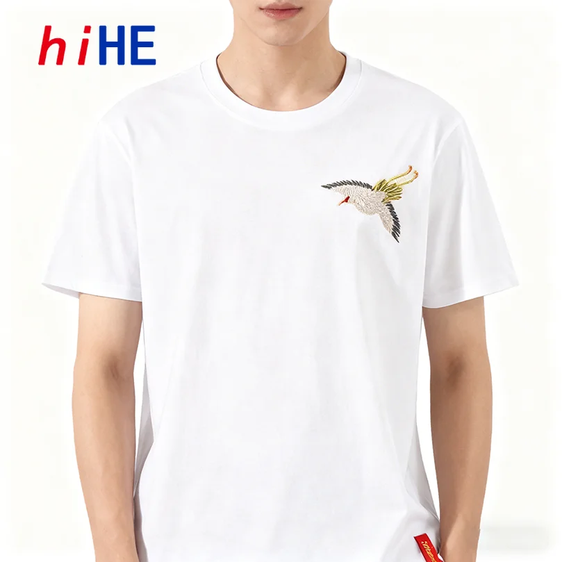 Herren-T-Shirt aus Baumwolle mit Stickerei, Sommer, lässig, kurzärmelig, chinesischer Stil, Übergröße, A1