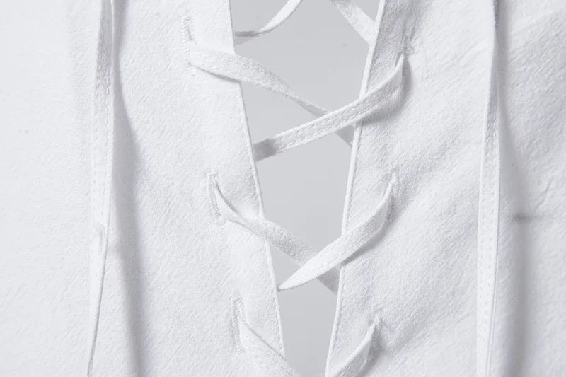 Frühlings-Herren-Vintage-Leinenpullover, Freizeithemd, mittelalterlicher Schnür-Ausschnitt und Stehkragen, langärmelige Kleidung, 3XL – Detail 25