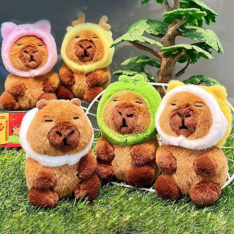 

Capybara Stuffed Animal Keychain Cute Cartoon Animal Capybara Pendant Wearing Headcover Plush Animal Keychains For Kids Adults