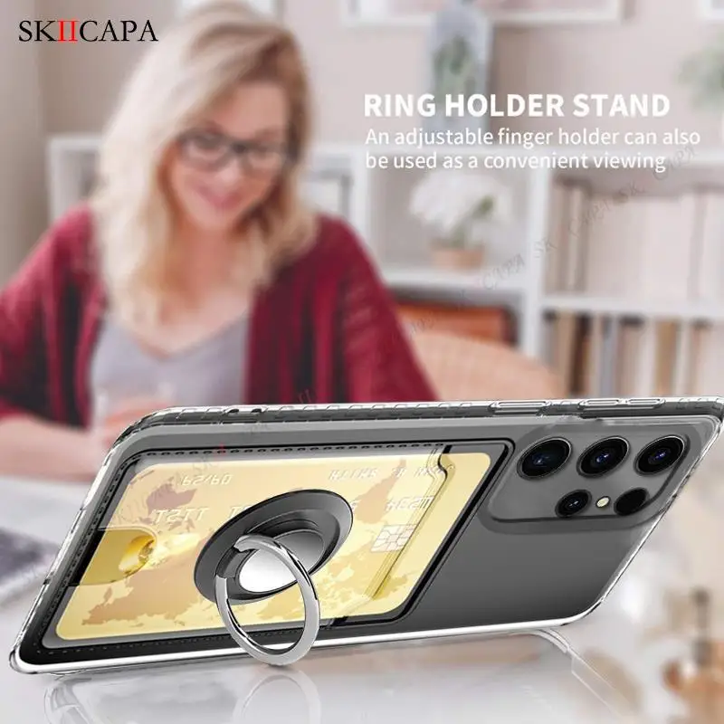 Clear Phone Case with Ring Holder and Wallet Card Slot - Soft Back Cover