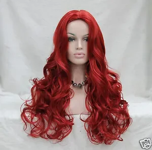 fashion sexy no bangs skin top 26" dark red long wavy synthetic full wig cosplay