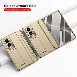 Wide Protective Case with Built - in Magnetic Screen Protector and Textured Metallic Finish - Shockproof and MagSafe Compatible for Galaxy Z Fold 8 Wide (Gold)