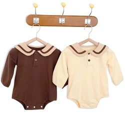 Spring Winter Newborn Baby Bodysuits For Boys Girls Sailor Collar Cotton Clothes Fashion Long Sleeve Romper Soft Jumpsuit  Gifts