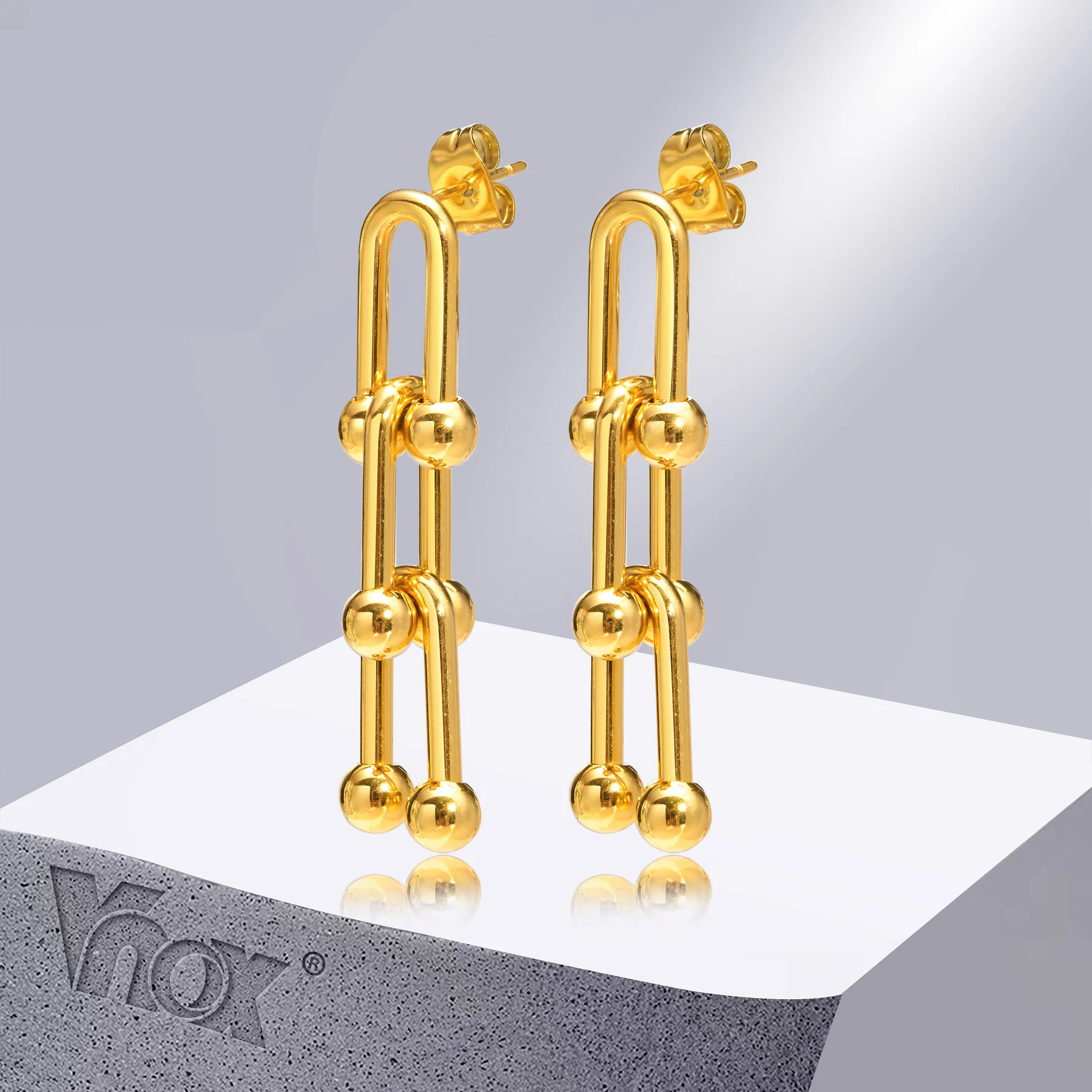 Vnox Chic U Shaped Pinball Linked Drop Earrings for Women Girls Party
