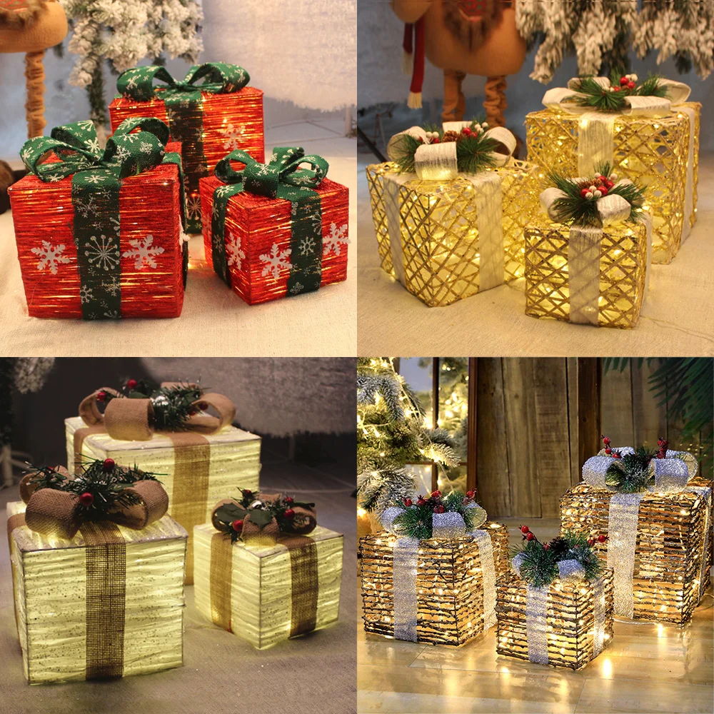 Hollowed Christmas Decoration Led Gift Box Bow Christmas Gift Boxes